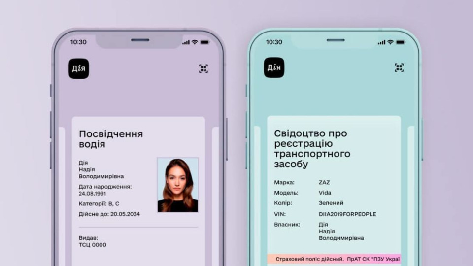 Вигляд техпаспорта та посвідчення водія в Дії