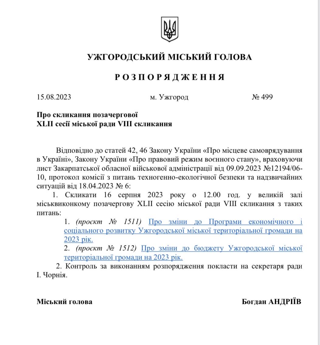 Розпорядження міського голови 