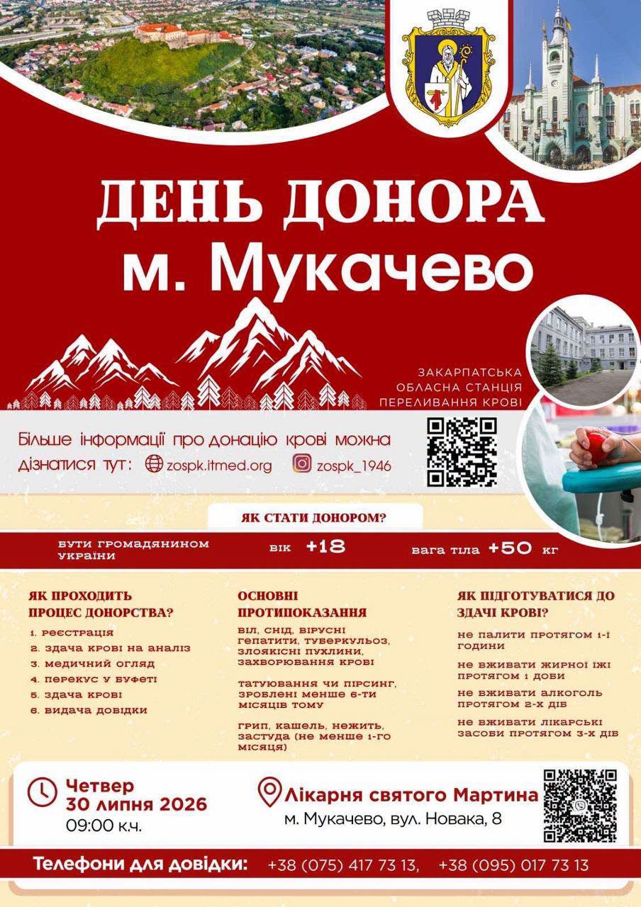 Афіша: День донора у Мукачеві