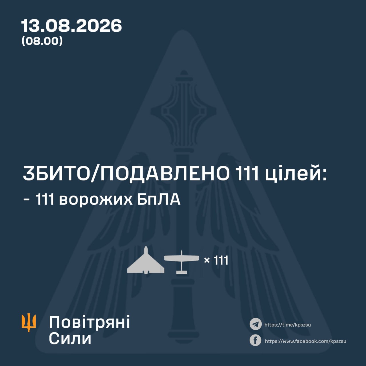 Нічна атака 13 серпня: знешкодили 111 російських дронів