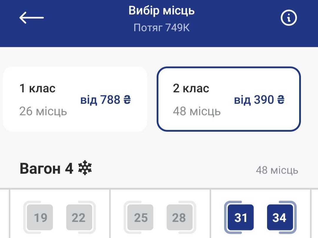 Квитки у додатку Укрзалізниця