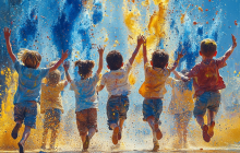 Діти у синьо-жовтих фарбах